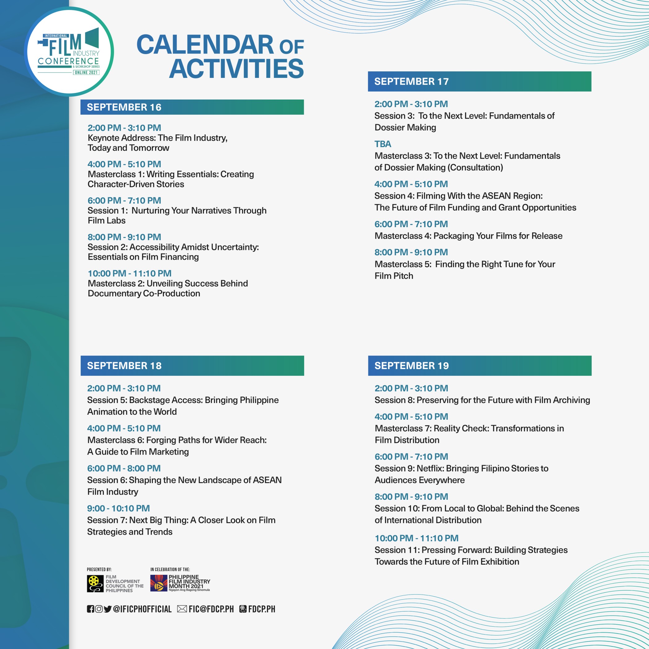 IFIC Calendar of Activities Including Public Sessions